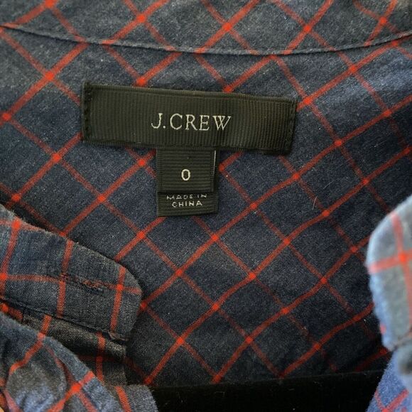 J Crew Women's Navy Popover Blouse Red Windowpane Top Size‎ 0 - Picture 6 of 7